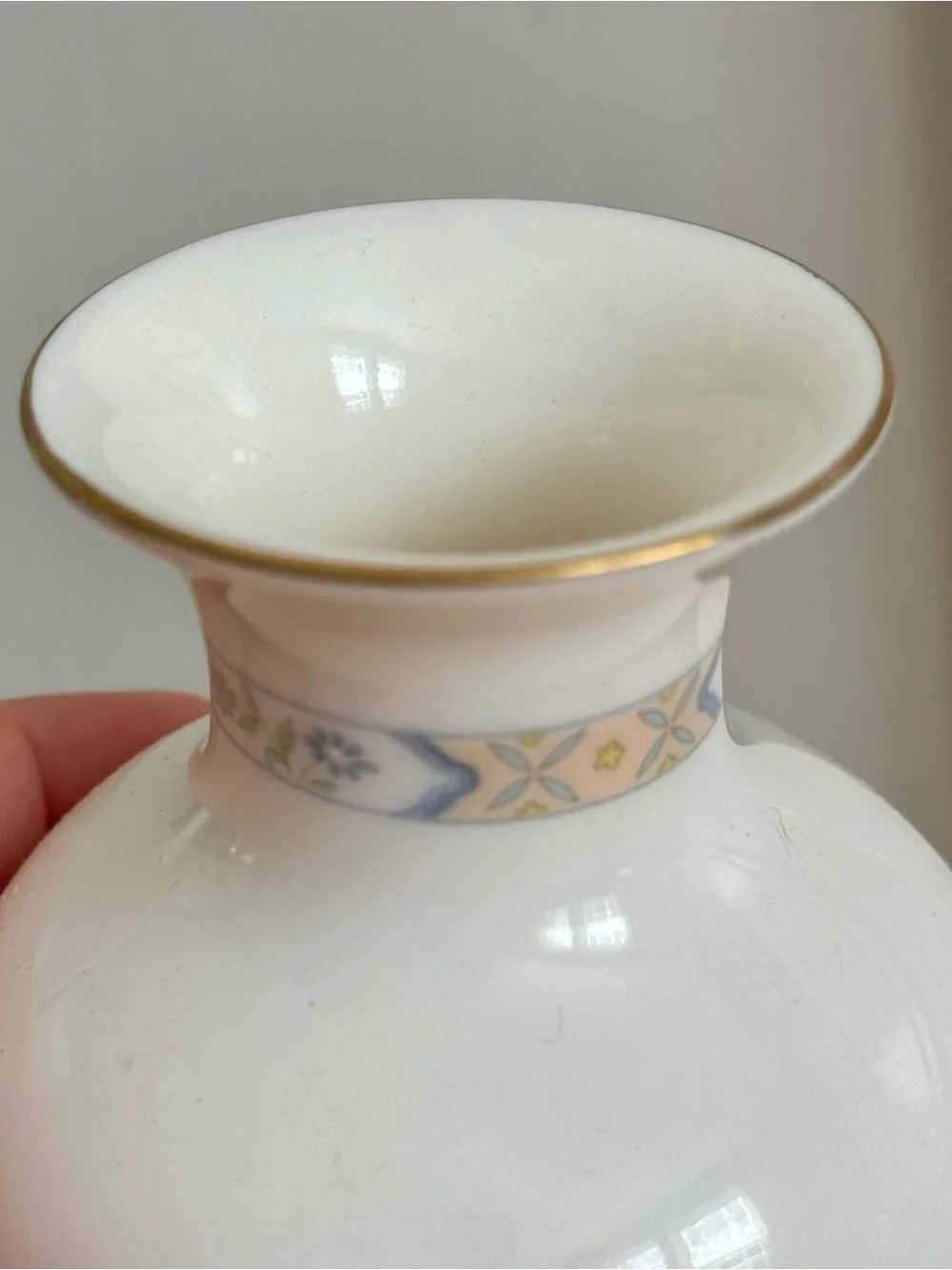 Vintage Gorham Floral Porcelain Vase 24K Gold Hand Decorated